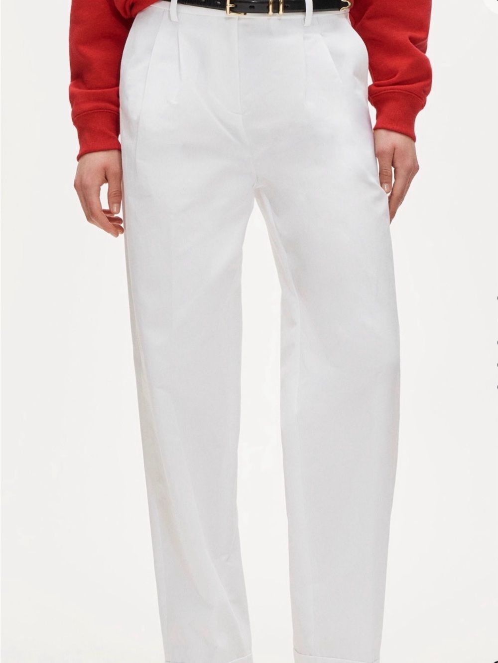 J. Crew Womenโs White Pleated High-Rise Trousers
